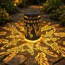 Outdoor Solar Hummingbird Lantern Waterproof, Hanging Metal Garden Lantern with Warm Hummingbird Projection, Decorative Solar Light for Patio Porch Yard Pathway, Gift for Women Mom