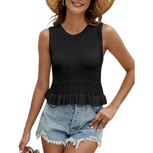 CiCiBird Women Cute Crop Sweaters Vest Knit Sleeveless Pullover Tops Crochet Ruffle Hem Tank (Small)