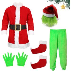 Green Costumes Kids 5Pcs Costume Long Sleeve Hooded Top and Pants Sets Green Monster Christmas Outfits (S/4-5Y)