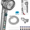 Ion Drops Filtered Shower Head with Handheld, High Pressure Water Flow Filter Showerhead for Hard Water Boosting with ON/OFF Switch and Rotatable Head (Silver gray)