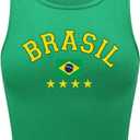 SweatyRocks Women's Brazil Letter Graphic Crop Tops Slim Fit Ribbed Knit Casual Tank Top (Medium, Green)