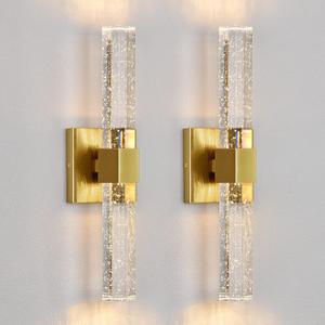 Epinl Wall Sconces Set of Two - Gold Sconces Wall Lighting 14W Dimmable LED Crystal Bathroom Light Fixture with Bubble Glass 15.7inch Indoor Vanity Lights for Bathroom Hallway Bedroom (2 Pack)