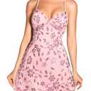 ShawGobow Beaded Sequin Dress,Backless Floral Mini Dresses for Women,Homecoming Cocktail Party Sparkly Outfits Pink Large