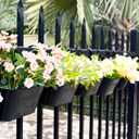 2 Pack Metal Hanging Planter for Outdoor Plants, 10 Inch Black Fence Planters Railing Pots for Garden Patio Balcony Decor, Flower Bucket with Detachable Hooks (Black, 2Pcs)