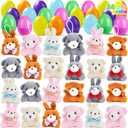 JOYIN 24 Pcs Pre-Filled Easter Egg with Plush Bunnies and Bears, Plush Animal Keychain for Kids Easter Egg Hunt, Goodie Bag Fillers, Basket Stuffers, and Party Favor