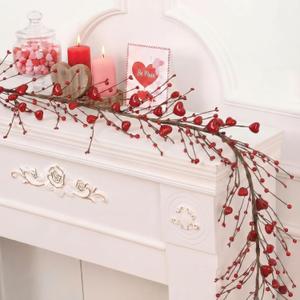 5.2 ft Valentine's Day Heart Berry Garland for Mantel Pastel Artificial Red Pink Heart Garland Candy Valentine's Day Berry Picks Decor for Mantel Fireplace Table Centerpiece(Red)