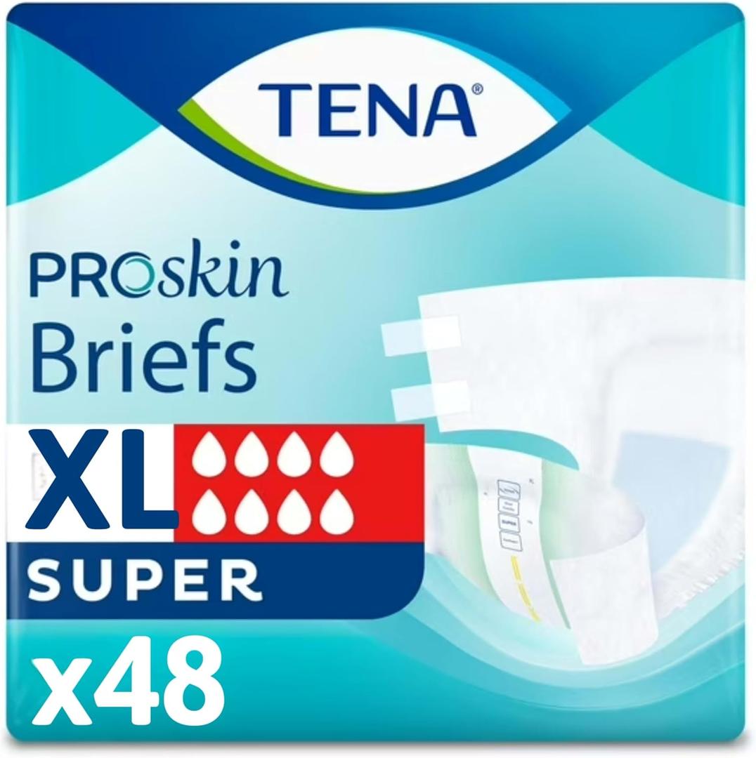 Tena Proskin Incontinence Super Briefs, Adult Diapers, Super Absorbency, Bladder Leaks Control, X-Large - 48 ct