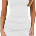 LCNBA Women's Sexy Sleeveless Boat Neck mini Dress Bodycon Party Club Double Layer Dress White Large