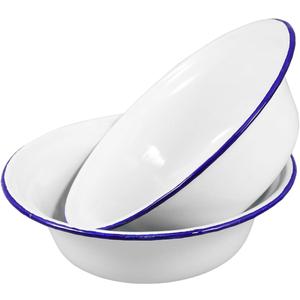 2pcs Enamel Dinner Plates, Enamel Soup Bowls Thickened Serving Dishes Round Dinner Dishes for Kitchen (16cm*16cm*4.5cm, White)