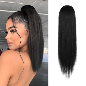 BARSDAR Short Straight Ponytail Extension - 14 Inch Drawstring Black Ponytail Hair Extensions for Women - Synthetic Fake Pony Tails Hairpieces Clip in Straight Ponytails Daily - Jet Black