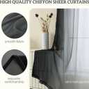 Set of 2 Chiffon Ombre Sheer Curtains, Gradient Window Curtain Panels Drapes, Grommet Top Semi Sheer, Voile Window Treatment for Girls Bedroom, Living Room, Patio Door, 52 x 63 in, Black