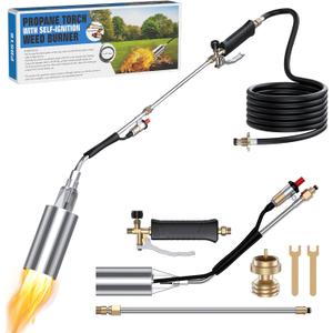 Propane Torch Weed Burner, Weed Torch for Outside with 11.5FT Hose, 1,800,000 BTU Weed Burner Torch with Propane Adapter Self Igniter, Flame Thrower for Weeding, Roof Asphalt, Snow Melting (Black)