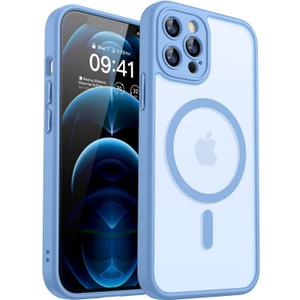 CANSHN Magnetic Compatible with iPhone 12 Pro Case, Upgraded [Full Camera Protection] [Compatible with Magsafe] [Translucent Matte] Shockproof Protective Phone Cover 6.1 Inch - Light Blue
