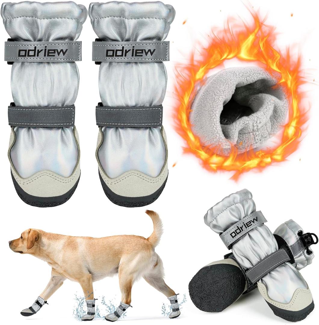 Dog Shoes Large Size Dogs, 4PCS Waterproof Dog Booties-Dog Boots & Paw Protectors, Medium Shoes for Dogs with Reflective Strip, Anti-Slip Sole for Rain, Snow and Summer Hiking. (6)