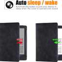 Stand Case for Older 6" Kindle Paperwhite 5th/6th/7th/10th Generation e-Reader (2012-2018 Release) - PU Leather Sleeve Cover with Two Hand Straps & Auto Sleep/Wake (Rock Black)