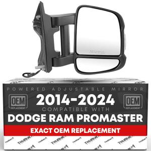 Passenger Side Mirror Replacement - Compatible with 2014-2024 Ram Promaster - Powered Adjustment, Manual Fold, Turn Signal, Dual Glass - Textured Black - OEM 7SV30JXWAA, 5VE94JXWAE, CH1321433
