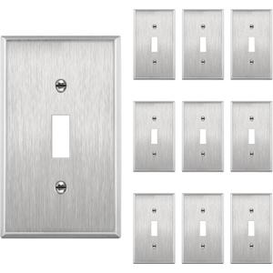 ENERLITES Toggle Light Switch Metal Wall Plate, Stainless Steel Switch Cover, Corrosion Resistant, Standard Size 1-Gang 4.50" x 2.76", UL Listed, 7711-10PCS, 430 Stainless Steel, 10 pack