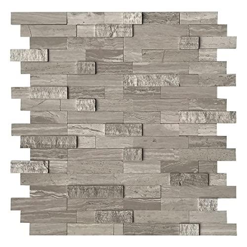SUNWINGS Peel and Stick Mosaic Natural 3D Stone Self Adhesive Tiles, 12" x 11" 5-Sheet Stick on Backsplash for Kitchen Bathroom Fireplace Vanity, Mixed Tan SUNWINGS Peel and Stick Mosaic Natural 3D Stone Self Adhesive Tiles, 12" x 11" 5-Sheet Stick on Backsplash for Kitchen Bathroom Fireplace Vanity, Mixed Tan
