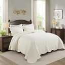 HoneiLife Quilt Sets King Size - Microfiber Bedspreads for King Bed, 3-Piece Lightweight Coverlets, Retro Bedlinen Sets, King Quilt Bedding Set All Season Use-Beige, King-106"x96"