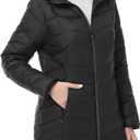 SLOW DOWN Womens Lightweight Puffer Coat, Women Hooded Packable Mid-Length Winter Puffer Jacket (Black, L)