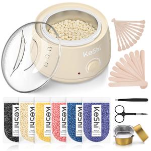 KeShi Waxing Kit, Painless Hair Removal Wax Warmer with 6 Bags Hard WaxBeans for Full Body, Legs, Face, Eyebrows & Bikini Ideal for Both Women & Men (Cream)