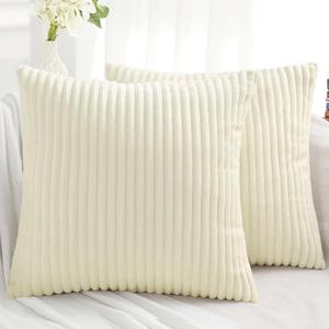 Simmore Decorative Spring Euro Sham Throw Pillow Covers 24x24 Set of 2, Soft Natural Plush Flannel Double-Sided Fluffy Couch Pillow Covers for Sofa Living Room, Beige