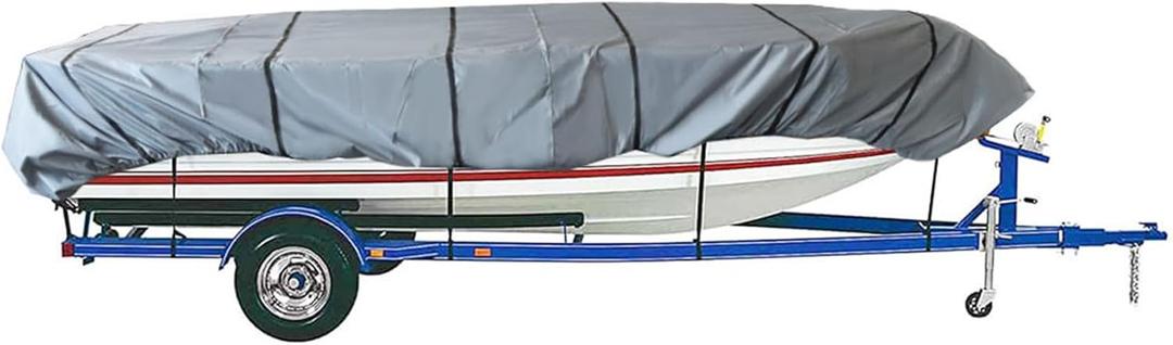 WFLNHB 210D Water Proof Heavy Duty Trailerable Boat Cover Replacement for Jon Boat-Grey 12ft Length, Beam Width to 56inches
