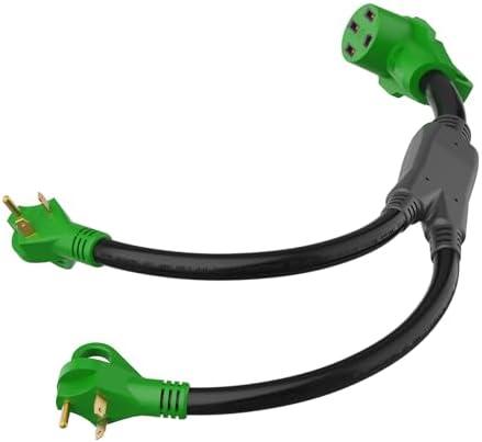 RVGUARD RV Y Adapter Cord with Handle Two 30 Amp TT-30 Male Plug to  Amp  Female, Green