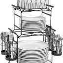 Sorbus Buffet Caddy  7-Piece Stackable Set Includes Plate, Napkin, and Silverware Holder, 3-Tier Detachable Tabletop Organizer  Ideal for Kitchen, Dining, Entertaining, Parties,Thanksgiving (Black)