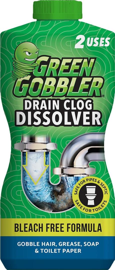 Green Gobbler Drain Clog Dissolver, Drain Opener-Cleaner ,Toilet Clog Remover, 31 oz (15.5 Fl Oz (Pack of 2))