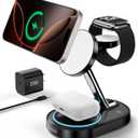 Nubeno Charging Station for iPhone 16/ 16 Pro/ 16 Pro Max, Wireless Charger for MagSafe iPhones, 3 in 1 Magnetic Charger Stand for iPhone 16/ 15/ 14/ 13/ 12 Series, Apple Watch & AirPods.(Blk)