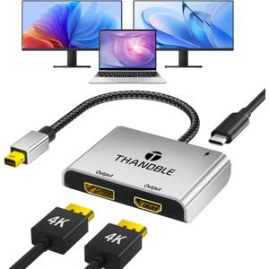 Mini DisplayPort to HDMI Adapter with DisplayPort for Dual Monitor, Thunderbolt 2 to HDMI and DP Female Splitter Extended Display Adapter, Compatible with MacBook Air, Mac iMac, Surface Pro