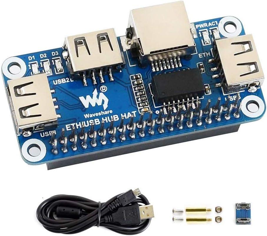 Ethernet/USB HUB HAT Expansion Board for Raspberry Pi 4 B/3 B+/3 B/2 B/Zero/Zero W /2 W/Zero WH/2WH, with 1 RJ45 10/100M Ethernet Port, 3 USB Ports Compatible with USB2.0/1.1