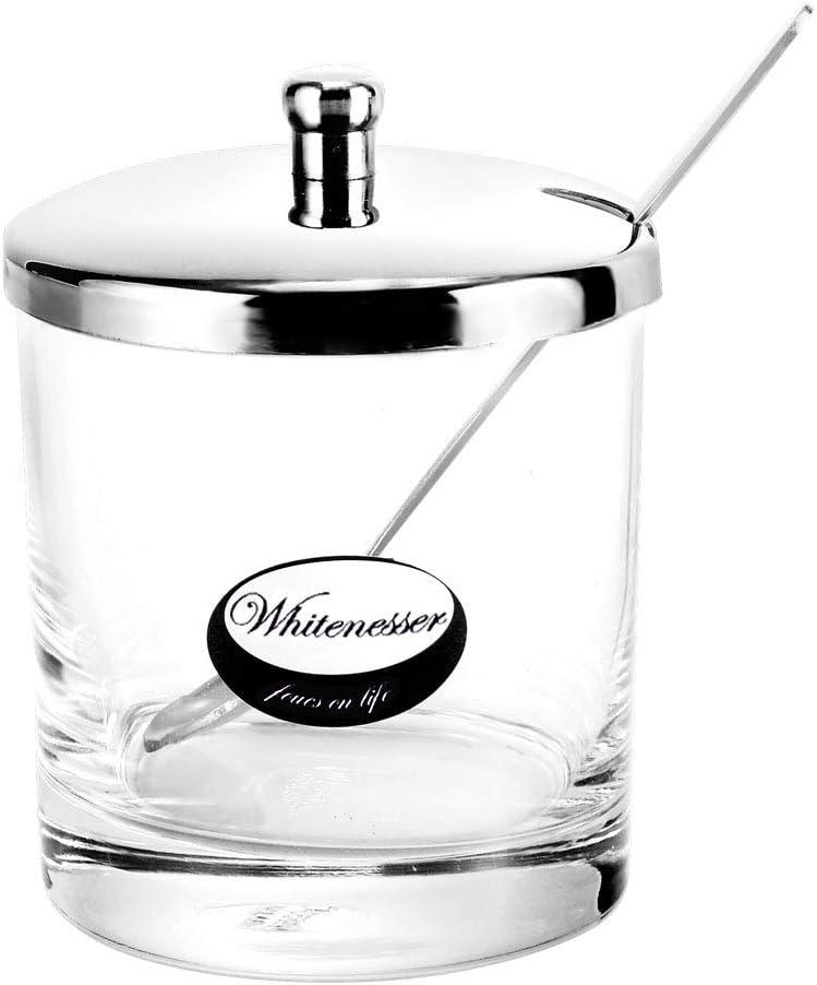 Glass Sugar Bowl with Lid Spices Bottles Jar with Stainless steel Spoon Serving for Spices Paprika, Salt,Cumin, 8 Ounces(225 Milliliter)