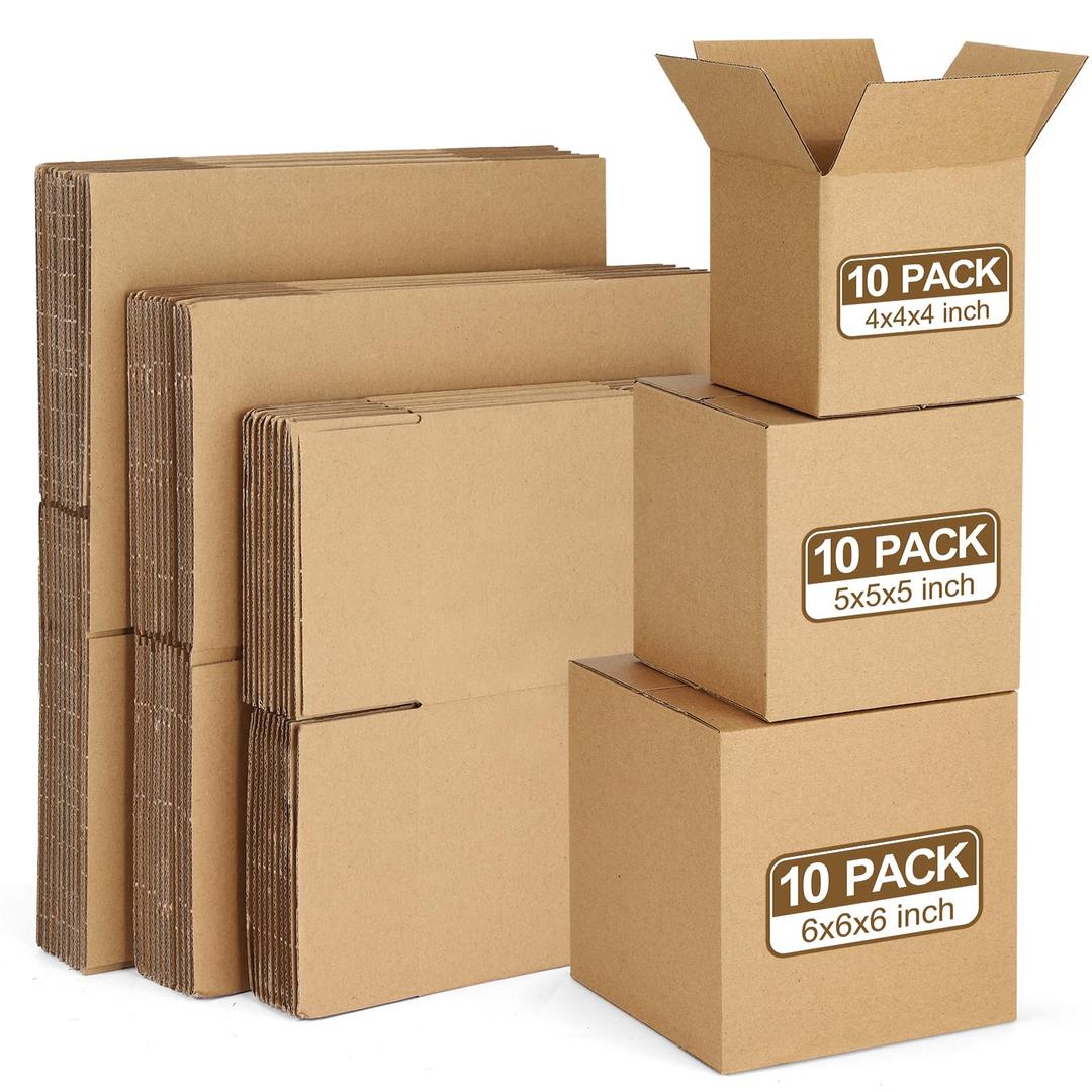 Eupako 30 Pack Small Shipping Boxes Assorted Sizes, 4x4x4 & 5x5x5 & 6x6x6 10 PCS Each Mailing Boxes, Brown Corrugated Box Mailers, Cardboard Boxes for Packaging Small Business