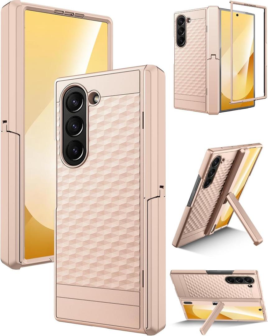 Miimall for Samsung Z Fold 7 Case with Built in Screen Protector & Built-in Hinge Protection Kickstand, Shockproof Screen Cover, Military-Grade, Dustproof Rugged Case for Galaxy ZFold 7 5G, Pink