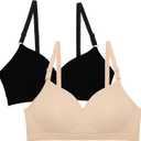 Fruit of the Loom Women's Seamless Wire-Free Push-Up Bra  Soft, Comfortable & Supportive (36DD, Black Hue/in the Buff 2-pack)