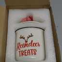 Nefelibata Christmas Reindeer Treats Ceramic Canister Tiered Tray Decor Xmas Mini Candy Jar Bowl Candy Holder with Buffalo Plaid Bowknot Wooden Beads Home Table Centerpiece Decoration Supplies