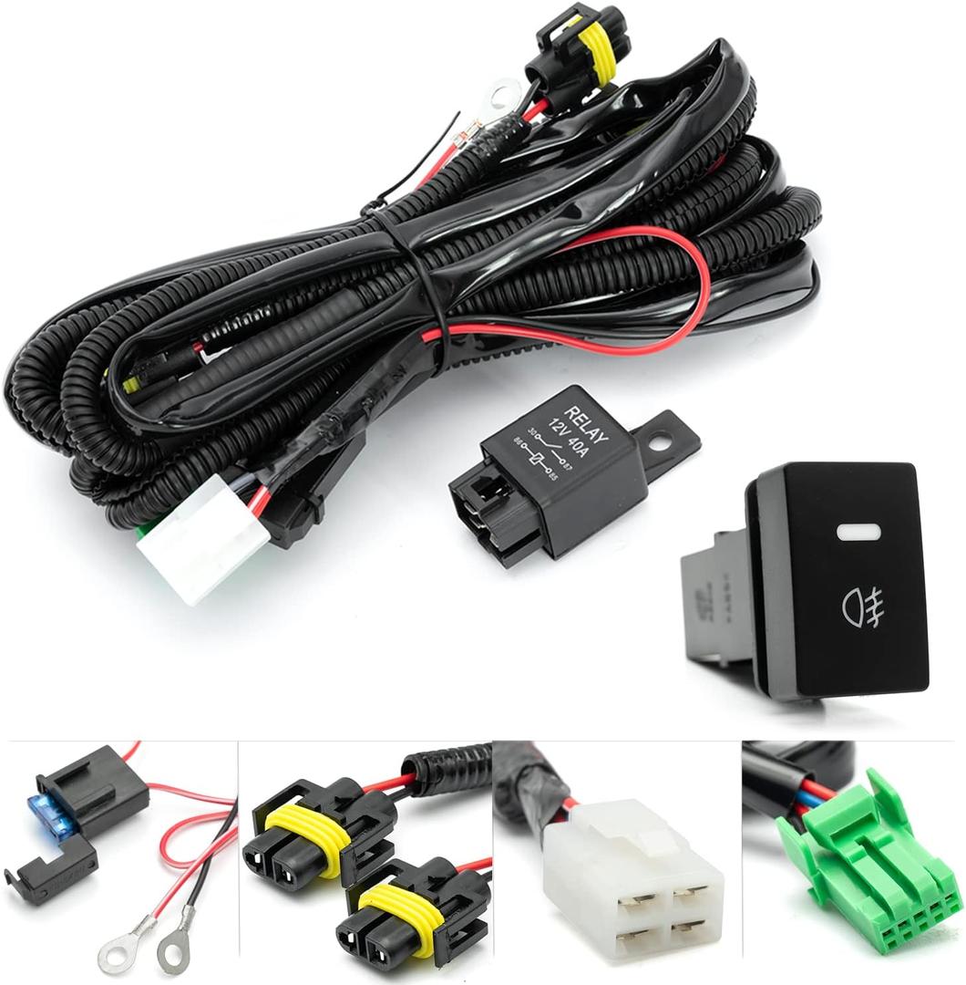 H11 H8 Fog Light Wiring Harness for 2013-2022 Honda Civic Accord Fit CR-V w/OEM Style ON/Off Switch Kit & 40A 4-Pin Relay Fog Lamps Socket Wire Connector for LED Fog Driving Lights