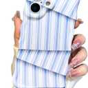 I-MGAE-IN-AR Cute for iPhone 17 Case Striped Phone Case [Curly Wave Edge] [Full Camera Protection] [14 FT Drop Protection] Soft TPU Slim Shockproof Phone Cover for Women Girls, Blue