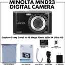 Minolta 48MP Digital Camera with Rear Selfie Lens 4K Ultra HD Video, 2.8" LCD Screen, 16X Digital Zoom, Autofocus, Slow Motion, Time Lapse, Filters, Scene Modes, 32GB Card Included (Black)