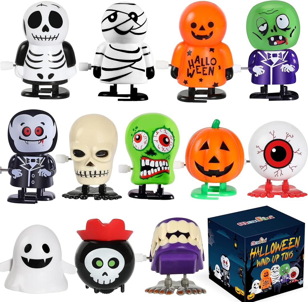 Max Fun 12pcs Halloween Wind Up Toys Assortment for Kids Halloween Party Favors Treat Bag Stuffers Goody Bag Filler Treats Prizes