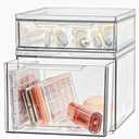 Set of 2 Stackable Storage Drawers - 6.7" Clear Plastic Drawer Storage, Acrylic Makeup Organizer, Desk Counter Cabinet Office Organizer, Bathroom Organizers and Storage (Modern/Set of 2)