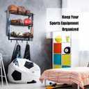 XCSOURCE Garage Sports Equipment Storage Rack with 3 Separate Shelf, Ball Rack, Sport Equipment Organizer with 4 Hooks for Badminton Racket, Basketball Rack for Basketball Football Rugby