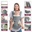 Baby Carrier, 6-in-1 Newborn to Toddler Carrier(7-50lbs), Front & Back Carrier with Detachable Hip Seat, Soft & Adjustable, All Seasons, Ideal for Mom & Dad, Perfect for Shopping & Travel - Grey