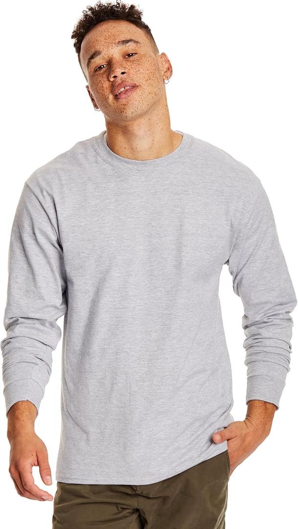 Hanes Men's Beefy Long Sleeve Shirt, 1 or 2 Pack (Gray, M)