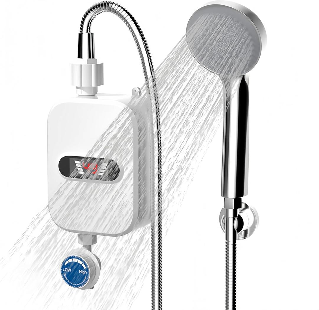 Instant Water Heater LCD Digital Display Thermostatic Shower Water Heating Device Stainless Steel Tankless Rapid Heating Machine