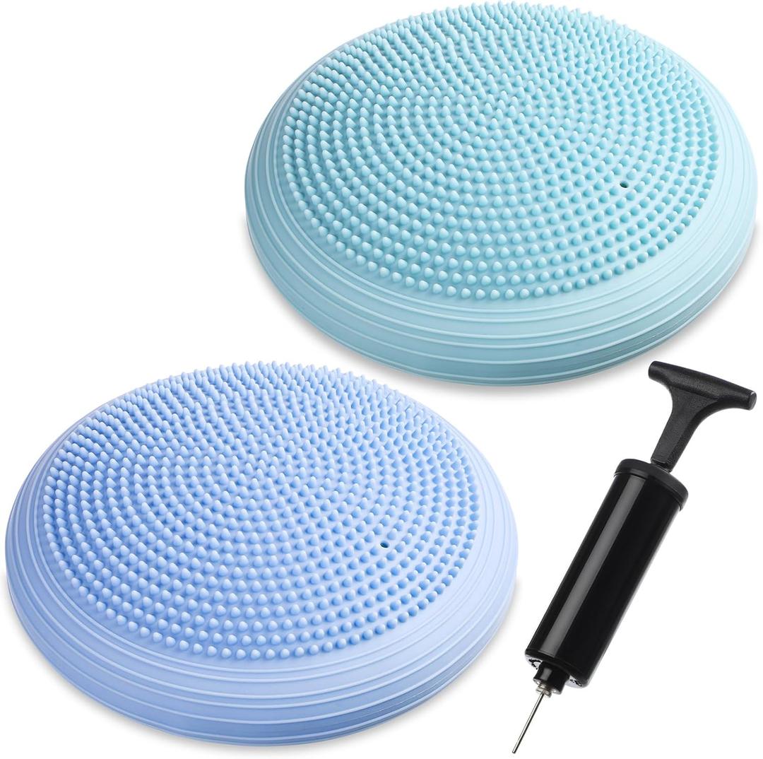 Libima 2 Pcs Wobble Cushion with Inflation Pump Wiggle Seat Flexible Sensory Seating Balance Disc Board for Men Women Physical Exercise Improving Posture Home Office (Blue)