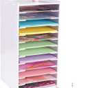 SANFURNEY 6" x 6" Origami Paper Organizer, 12 Tier Folding Papers Storage Rack, Desktop Traditional Origami Sheets Colored Paper Holder for Home School Classroom (White)