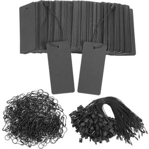 300 Set Black Price Tags with String Clothing Tags with Safety Pins Black Paper Hang Tags for Gift Clothes Crafts Display